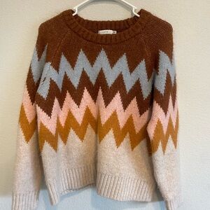 Lush Chevron in Brown/Cream Women’s Oversized Crewneck Sweater Size Medium